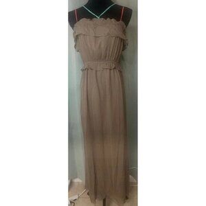 Hayden Los Angeles Mocha Ruffle Strapless Maxi Dress Medium